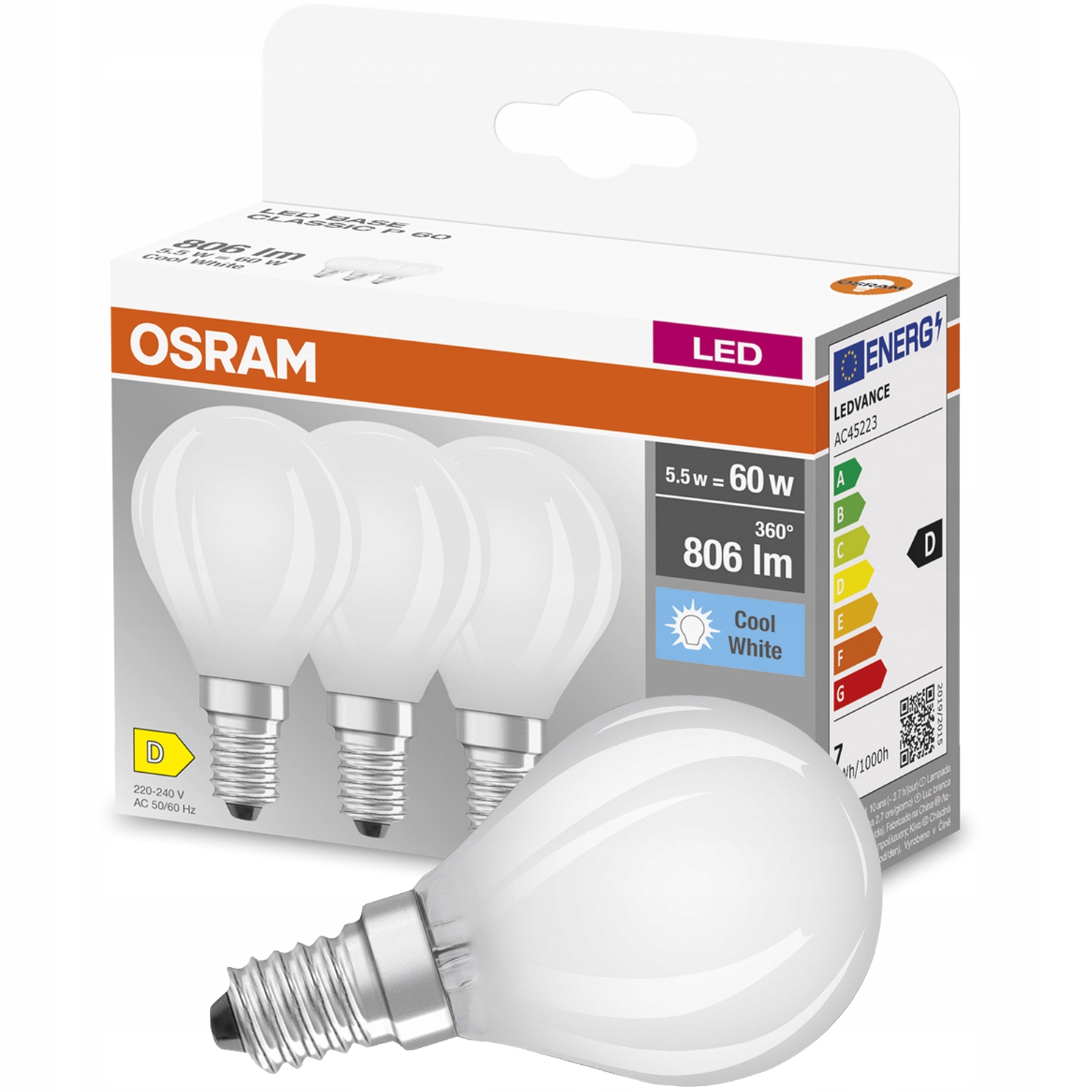 3x Żarówka LED E14 5,5W = 60W 4000K FILAMENT OSRAM