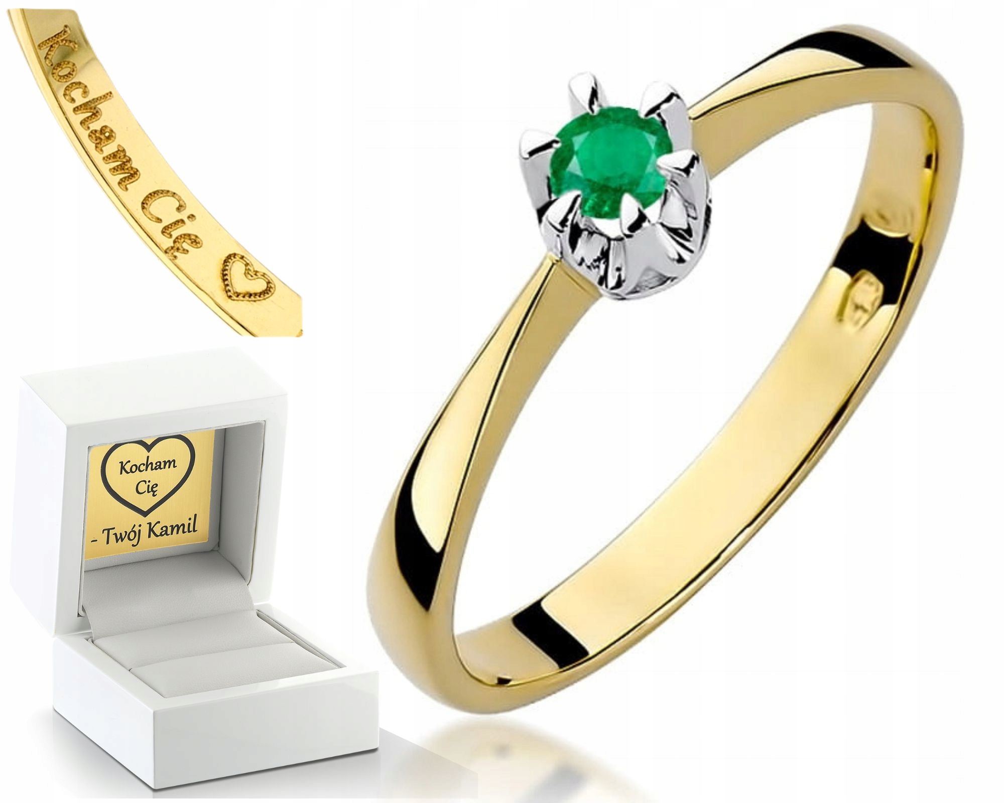Zásnubní Prstýnek Smaragd Žluté Zlato Gravírování 585 Bonus