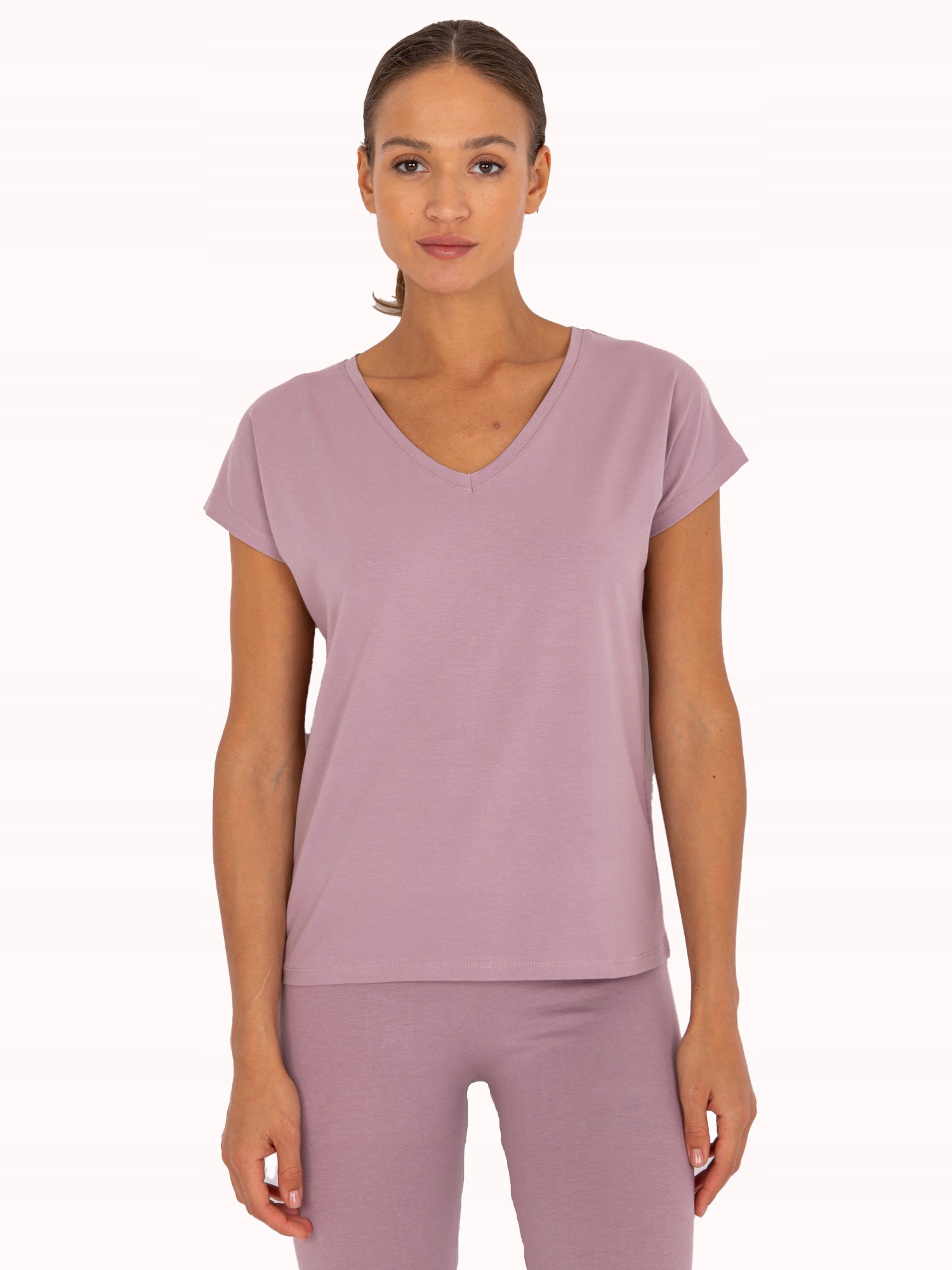 KOSZULKA DAMSKA T-SHIRT z dekoltem w serek - L