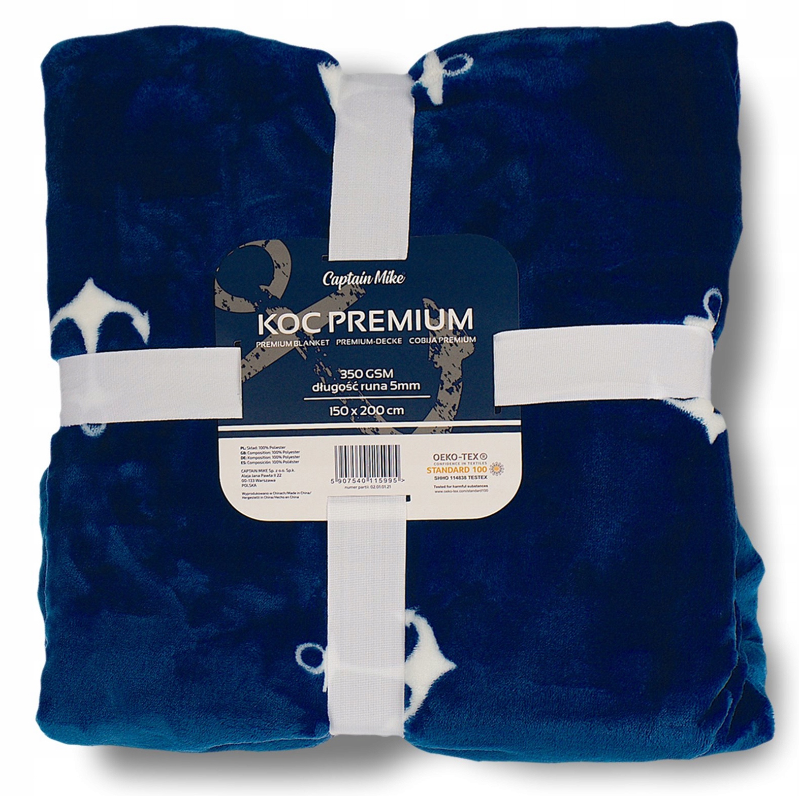 

Koc 150x200 Mikrofibra mięciutki niebieski kotwice