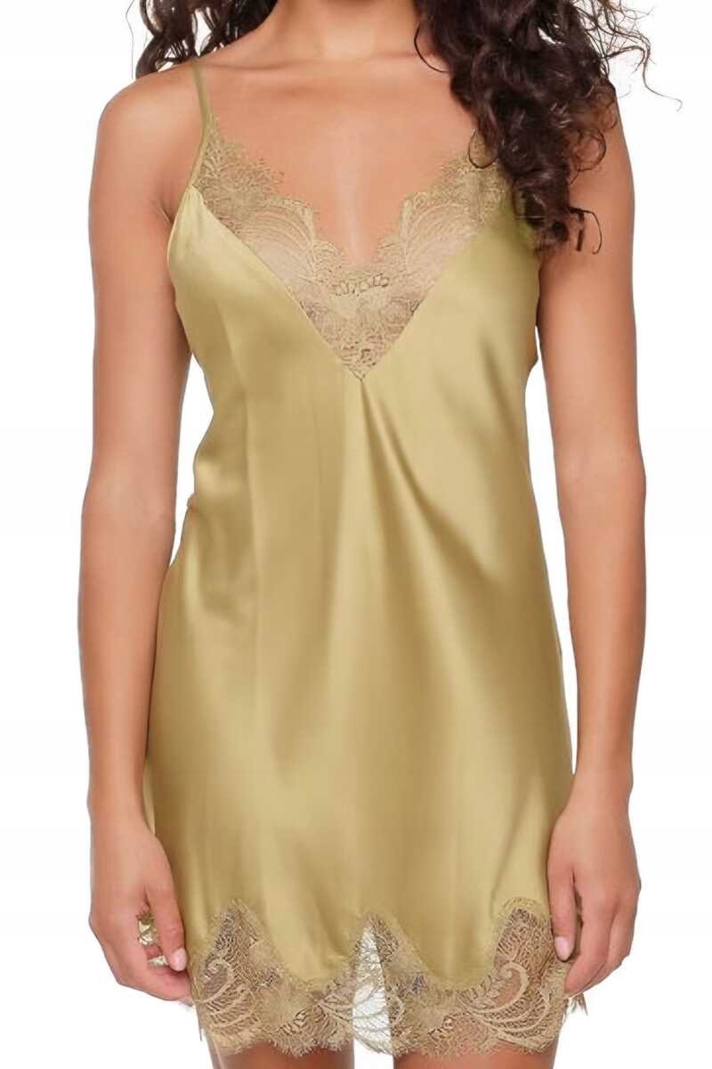 LingaDore Košile noční saténová 6603CH krátká olivová M