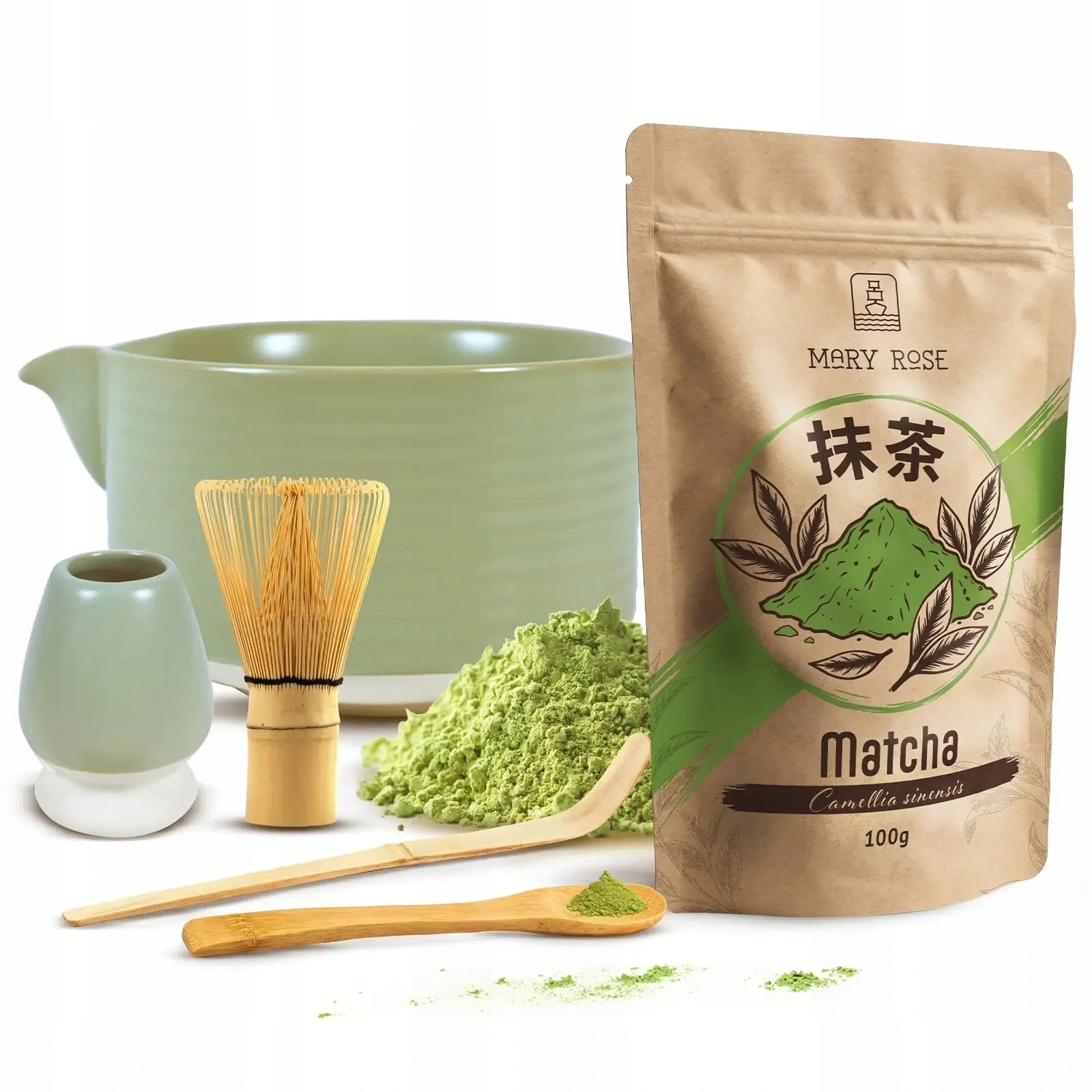 Sada Aki na vaření Matchy Denní Matcha 100g Příslušenství Bambus