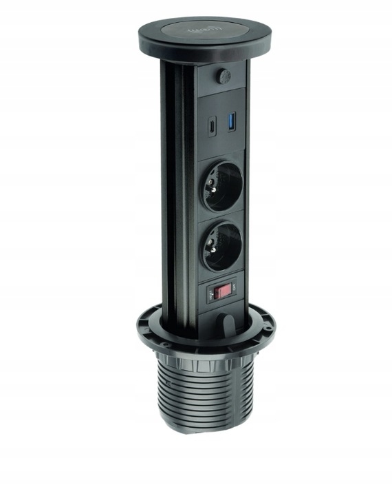 Prodlužovací Nábytková Lišta Gtv Camino Zásuvka Zapuštěná Usb Černá