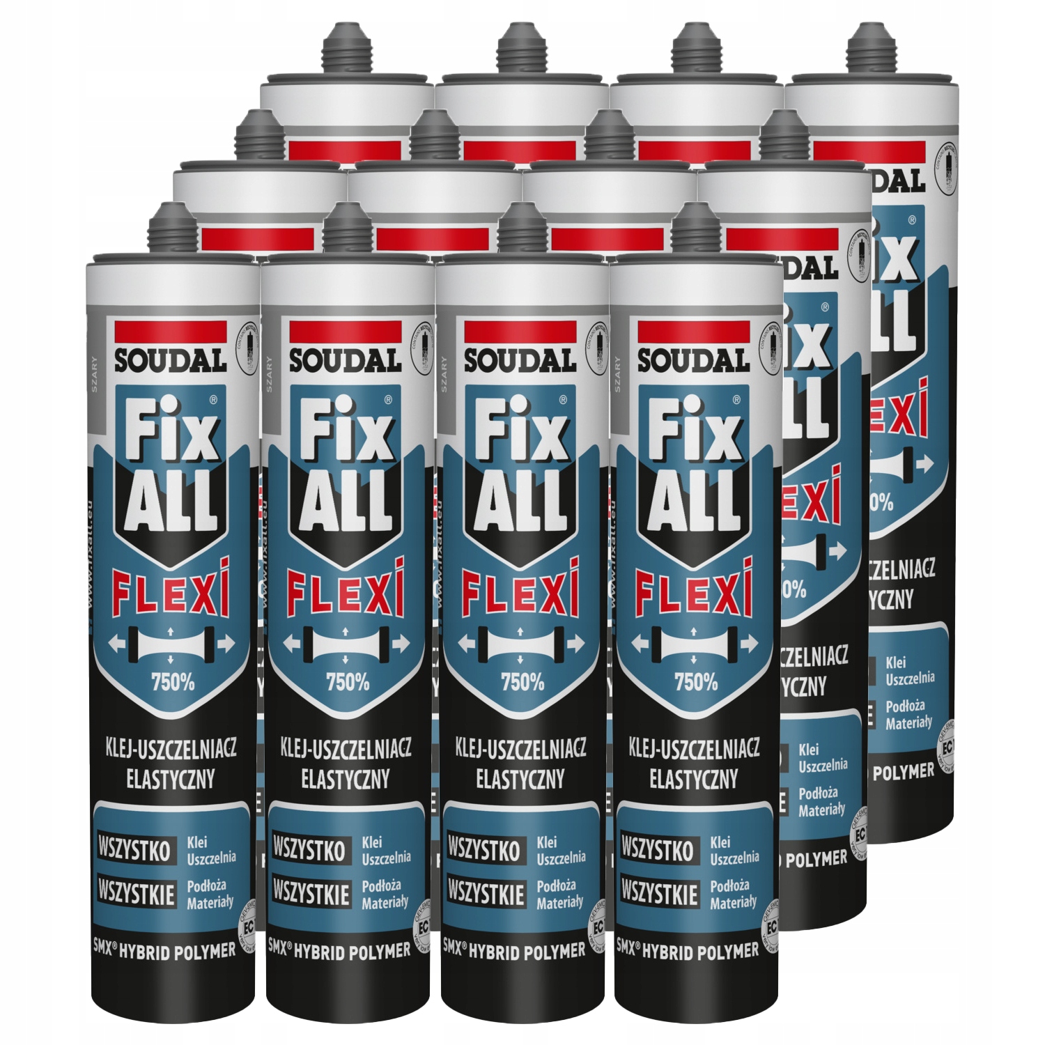 12 sztuk Fix All Flexi Soudal klej-uszczelniacz hybrydowy 290ml Szary