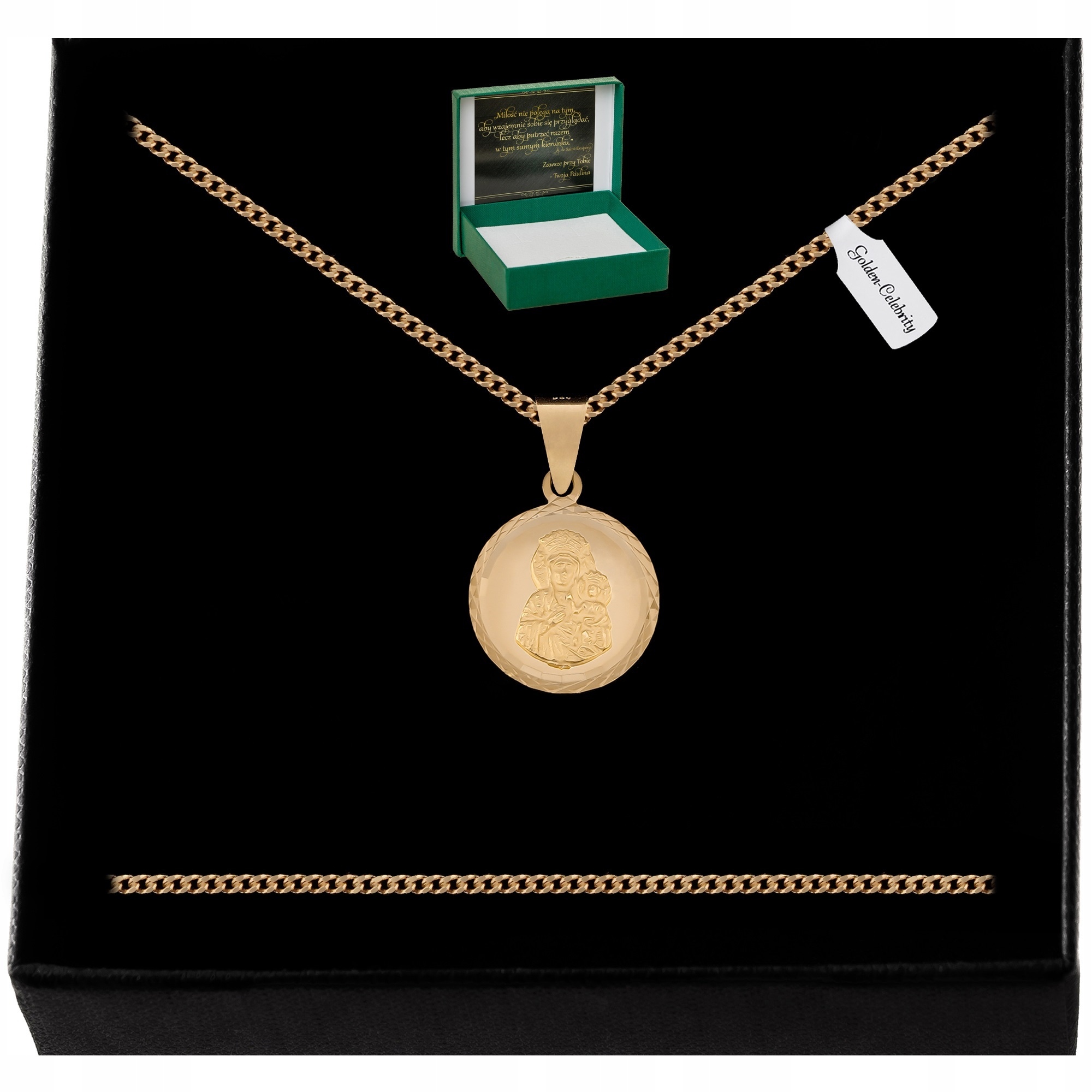 ZŁOTY ŁAŃCUSZEK + MEDALIK MATKA BOSKA PR. 925/585 + GRAWER KOMUNIA CHRZEST