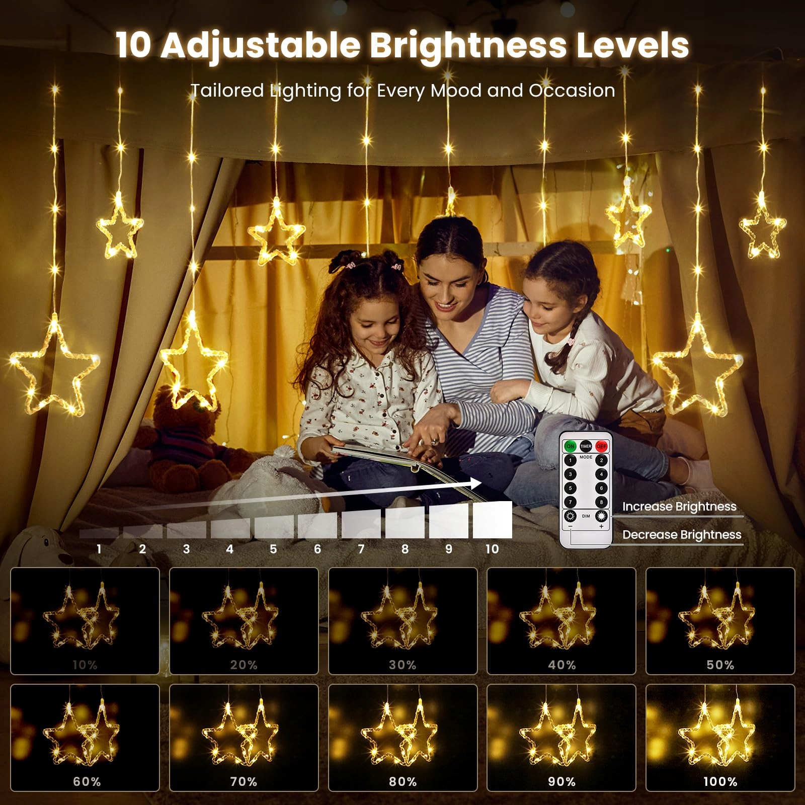 Kurtyna Świetlna Gwiazdki LED Z Haczykami USB Na Okno 144 LED DazSpirit — miniatura 4