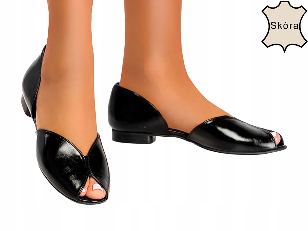 Baleriny Buty Z Odkrytymi Palcami Polska Skóra 38