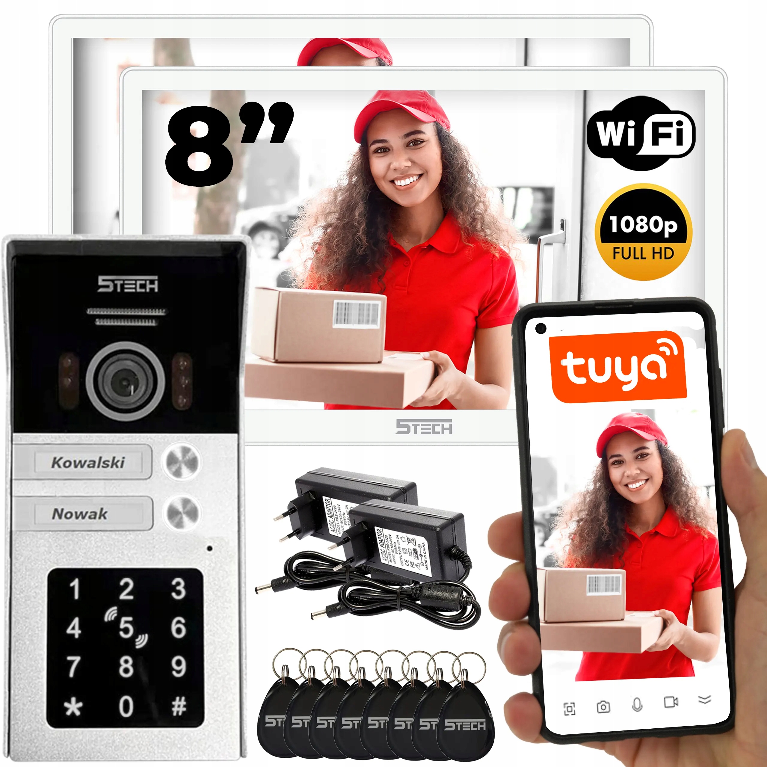 Cyfrowy 2-żyłowy Wideodomofon WiFi 5TECH Twin 8'' Szyfrator Czytnik Kod