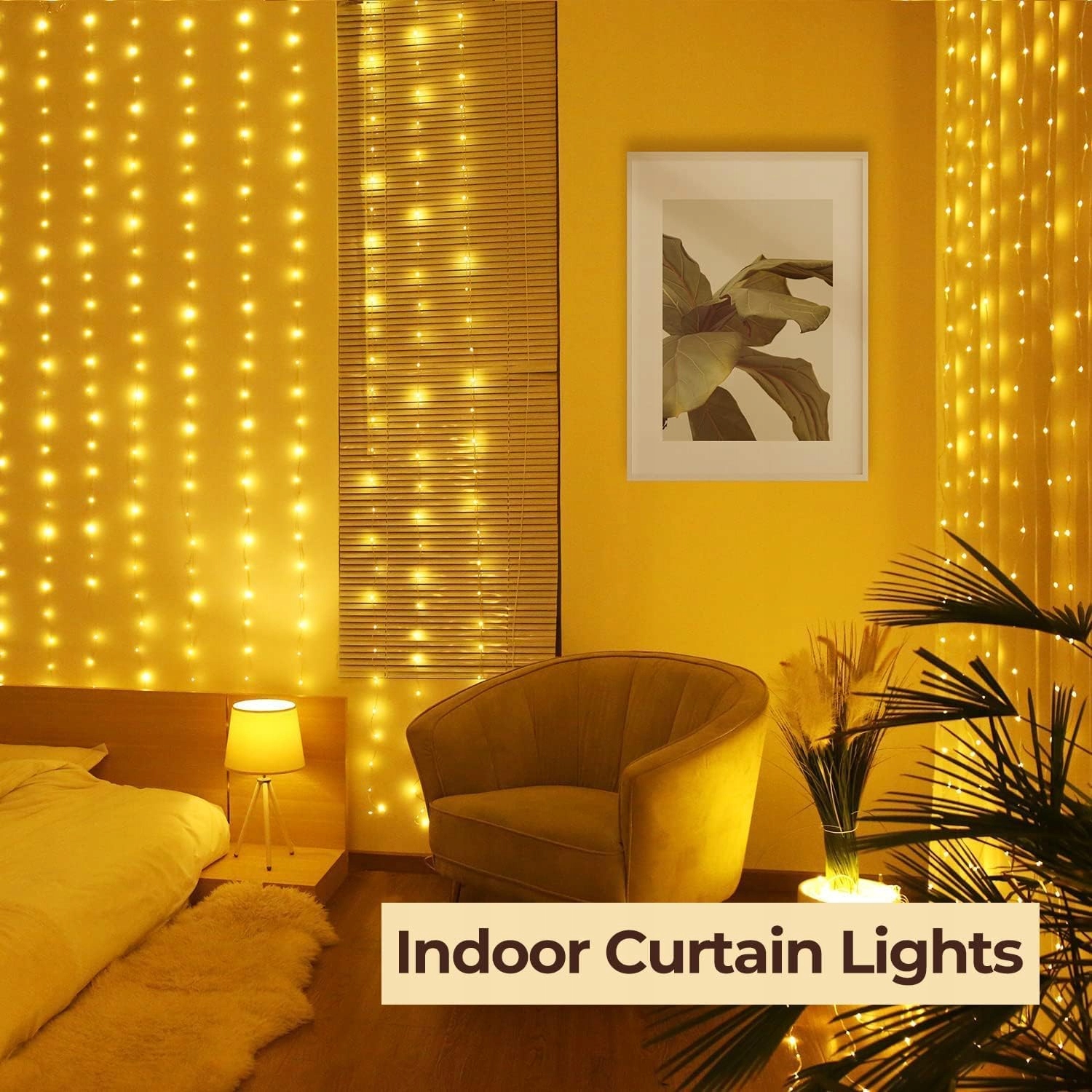 KIMUWOTE Kurtyna Świetlna 2x2m 200 LED Wodoodporna USB Ciepła Biała — miniatura 7