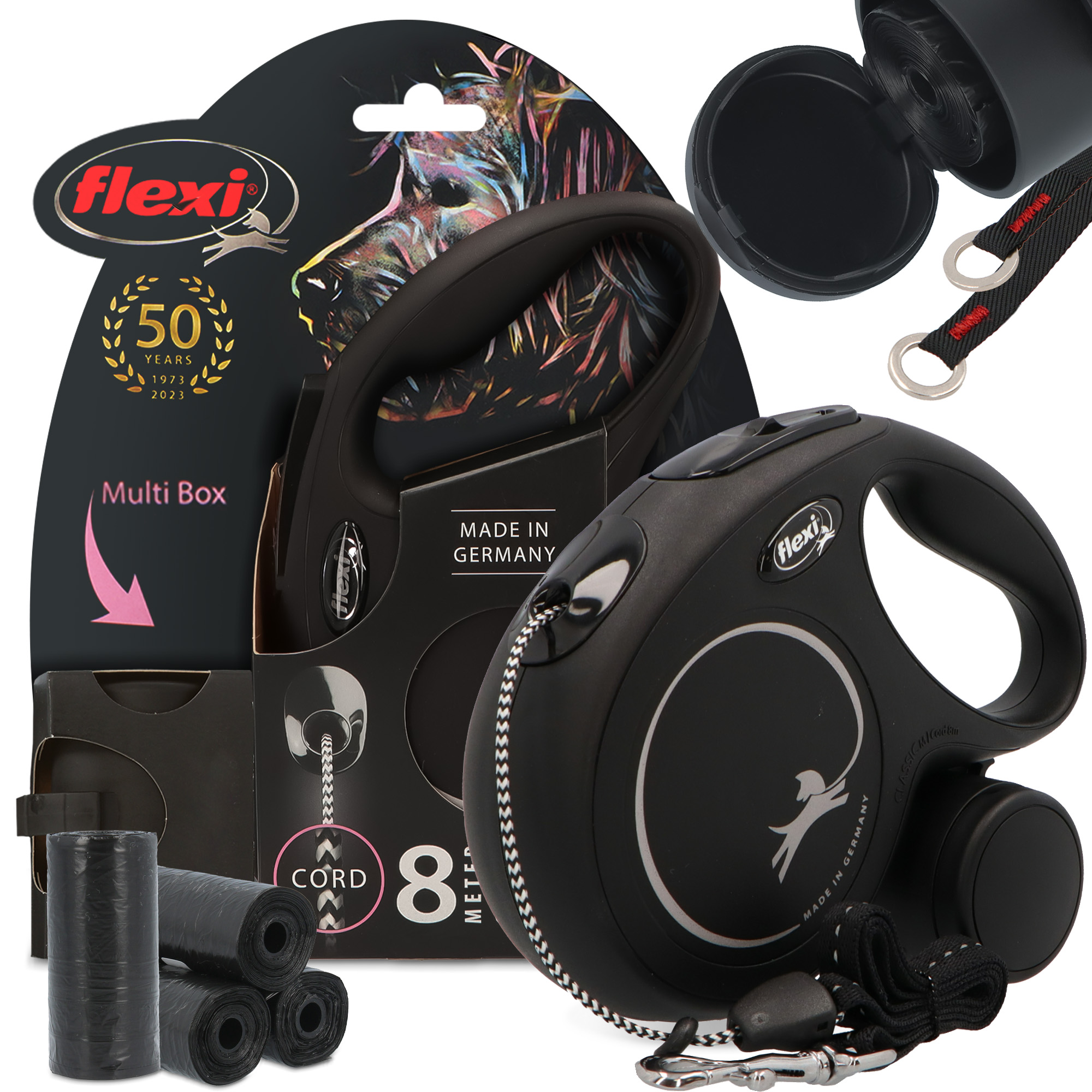 Levně Vodítko Psa Automatická 20kg Lanko 8m Kontejner Multi Box Sáčky Hovínka x8 3O