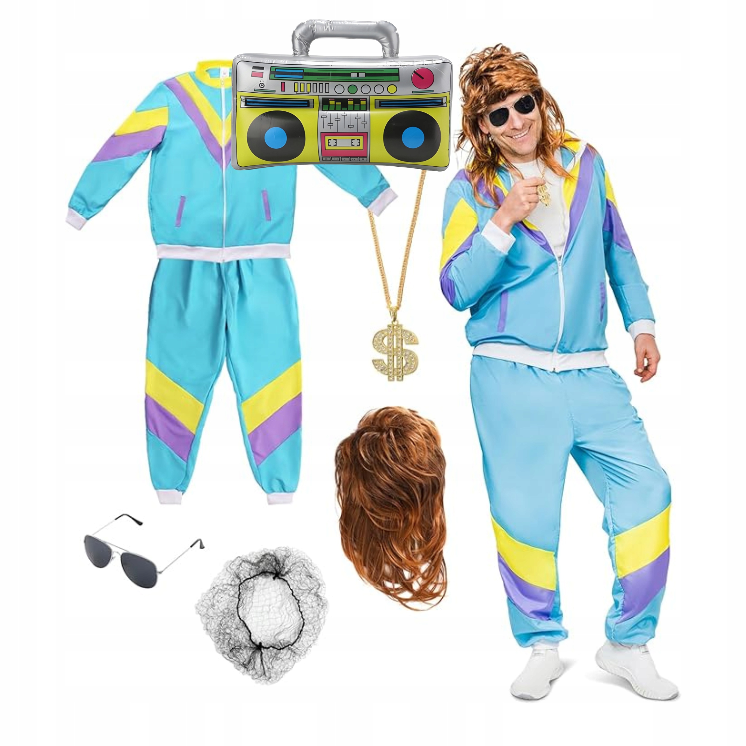 Kostým 80/90 teplákovka retro paruka mullet řetěz disco brýle