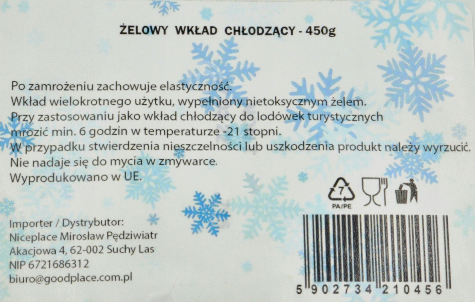 

Wkład chłodzący Kompres żelowy do lodówek 450g