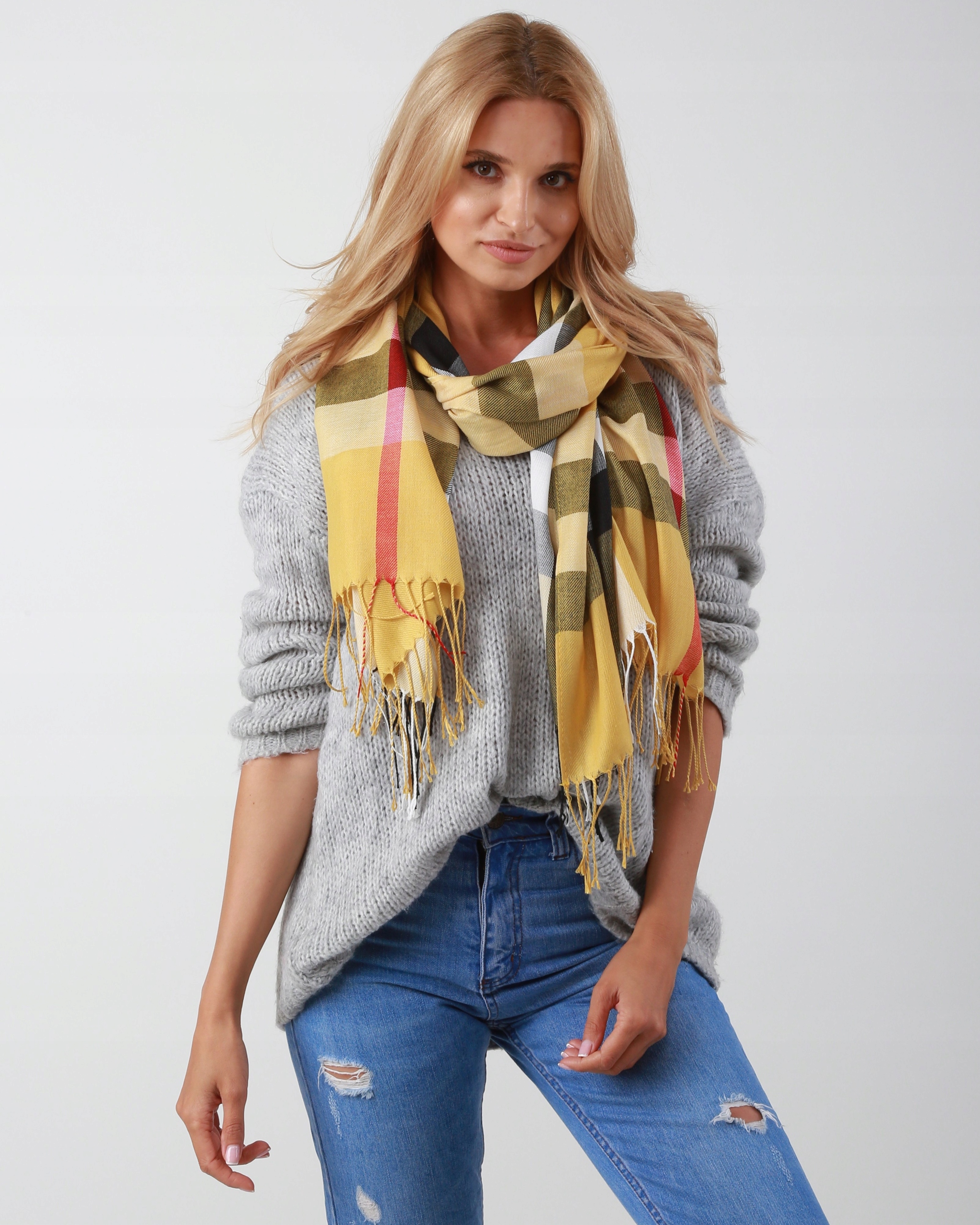 DUŻY SZAL z frędzlami SZALIK Angielska krata KOLOR Model SZ2