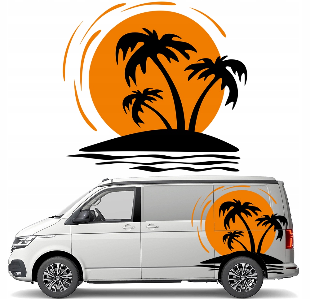 Barevná samolepka na karavan Západ Slunce Palmy Ostrov Tree 90x97 Barvy