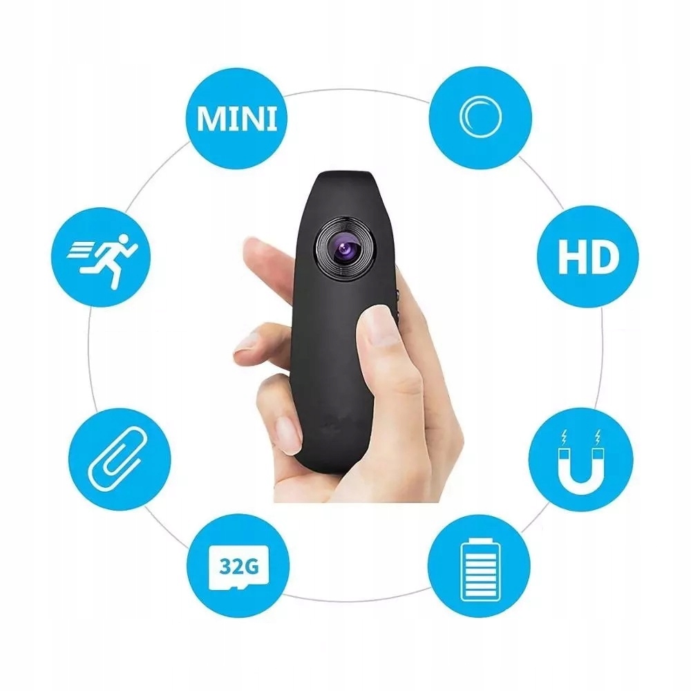 PROFESJONALNA MINI KAMERA POLICYJNA DLA BEZPIECZEŃSTWA MONITORING OSOBISTY Kolor czarny