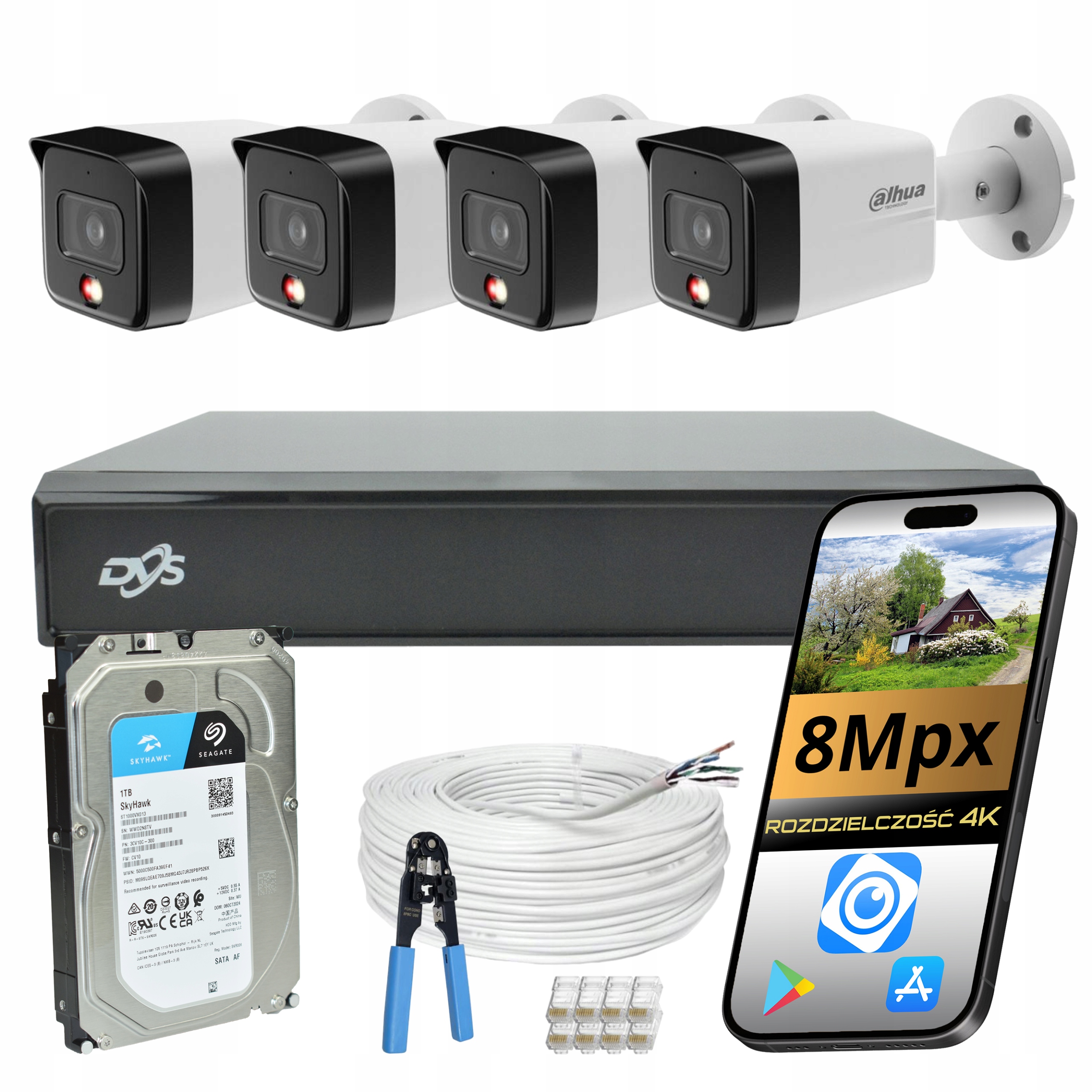 Set Na Monitorovanie Domu 4x Vonkajšia Ip Kamera Poe 8Mpx Disk Dahua Ai
