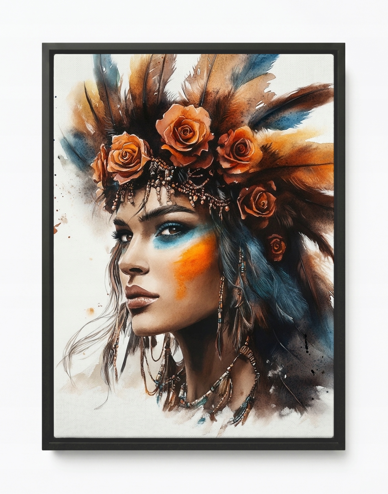 Obraz Rám American Box Portrét Žena Indiánka Amerika Etno Boho 75x100