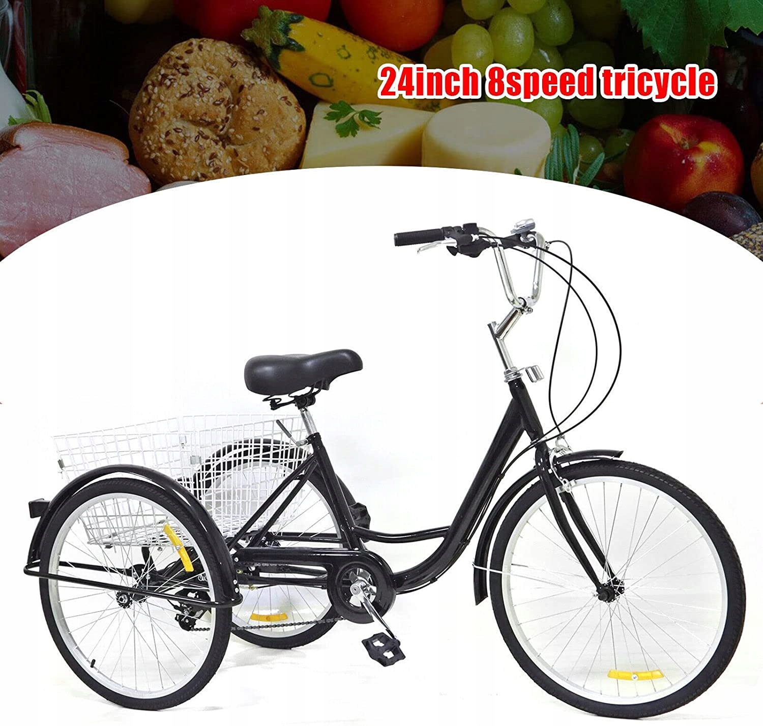 ROWER 3 kołowy Dla dorosłych TRÓJKOŁOWY 24' czarny Model 8-prędkość