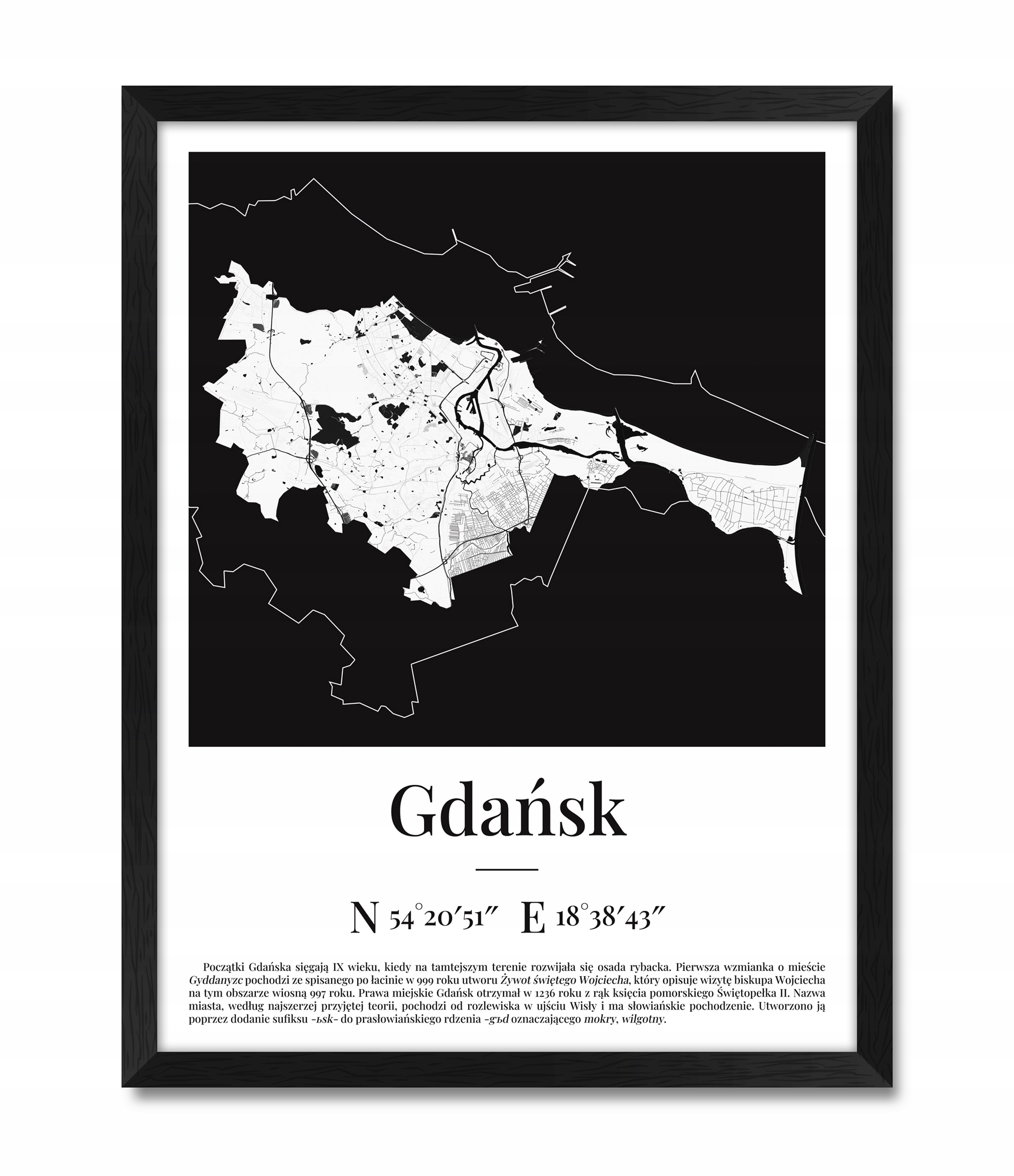 

Modne obrazy na ścianę do pokoju mapa Gdańska A3