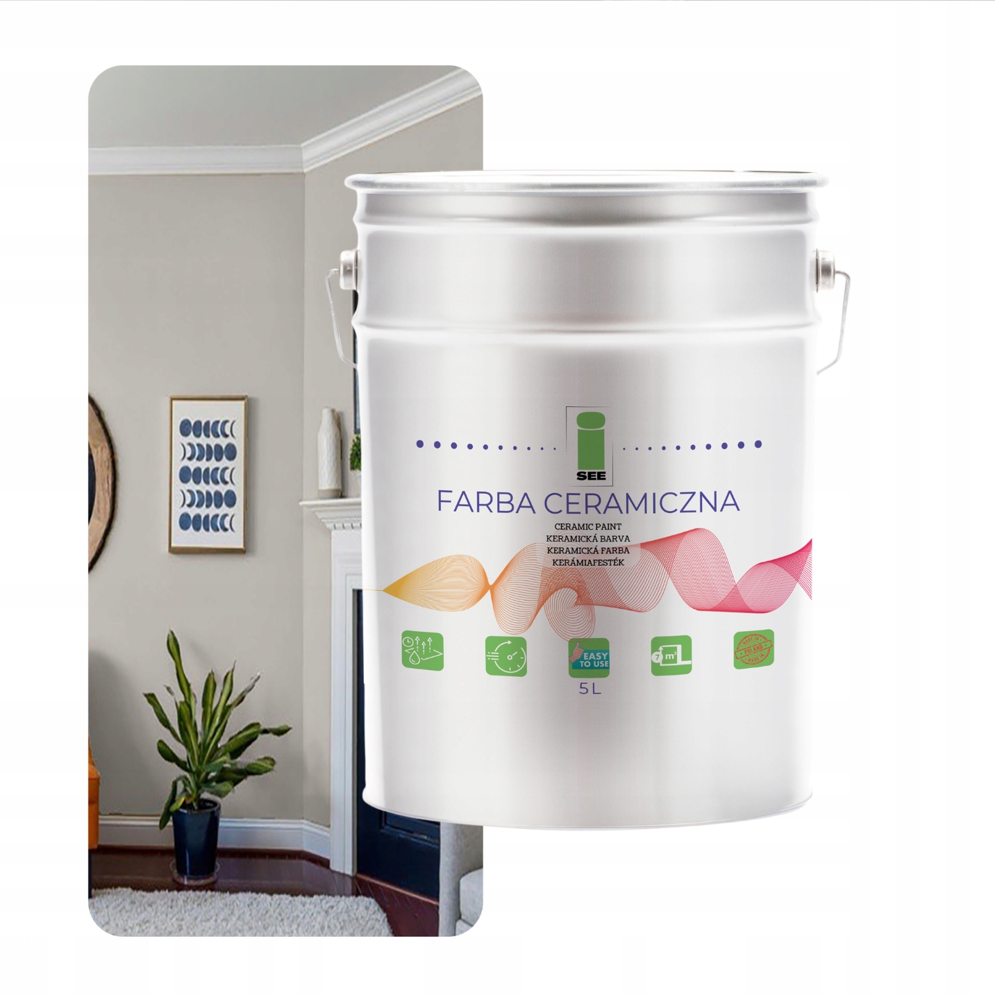 Umývateľná Keramická Farba Na Stenu Šedá Svetlá 5 L Odolná Voči Škvrnám