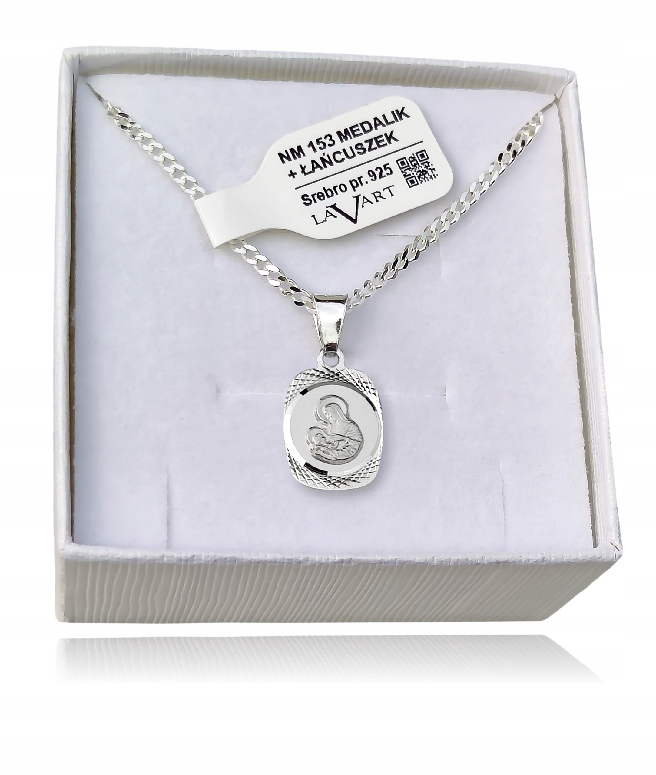 ŁAŃCUSZEK SREBRNY MEDALIK KOMUNIJNY MATKA BOSKA DO KOMUNII NA CHRZEST