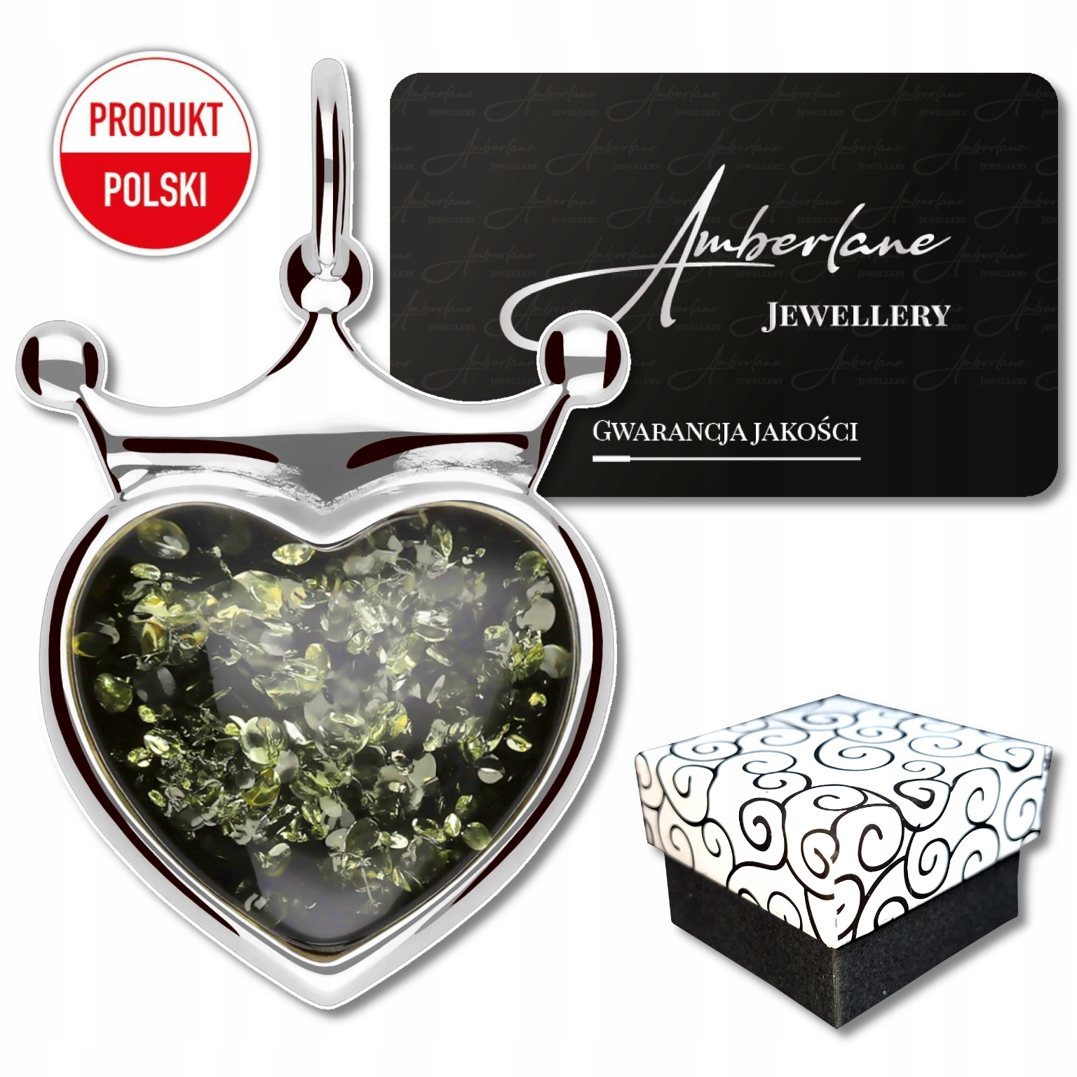 Elegantní srdce v koruně s jantarem Stříbro 925 Výjimečný design!