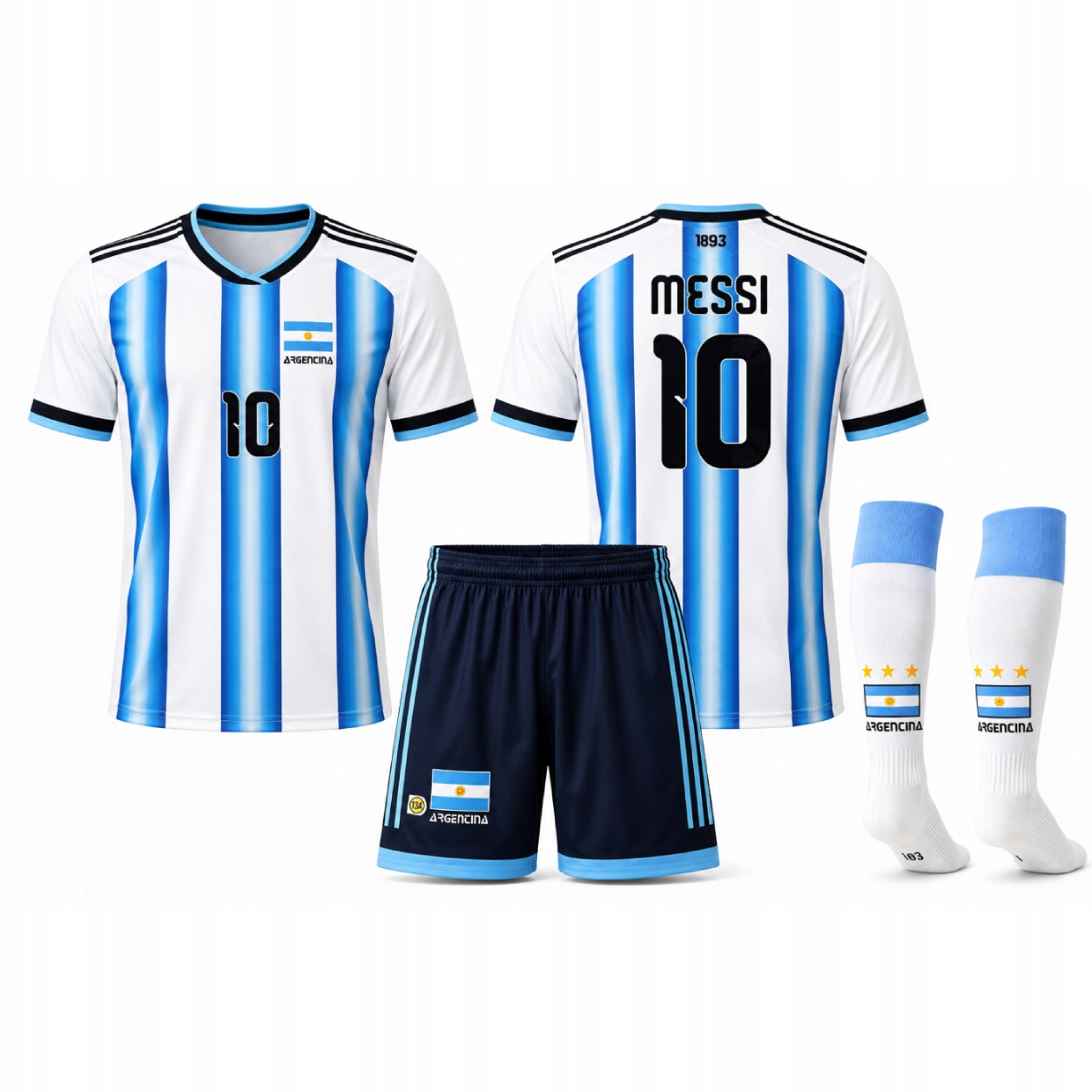 Strój komplet piłkarski sportowy z Getrami Argentyna 2026 Messi 158 cm