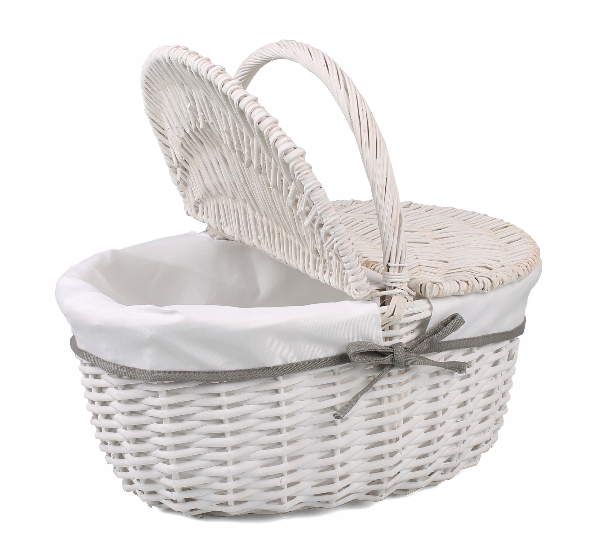 Biały Wiklinowy Kosz Na Zakupy Grzyby Piknikowy 40x30x20/40 cm