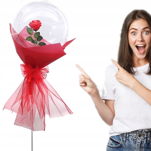 WIECZNA RÓŻA W BALONIE BALON Z RÓŻĄ ZE ŚWIATŁEM LED PREZENT na Dzień Kobiet
