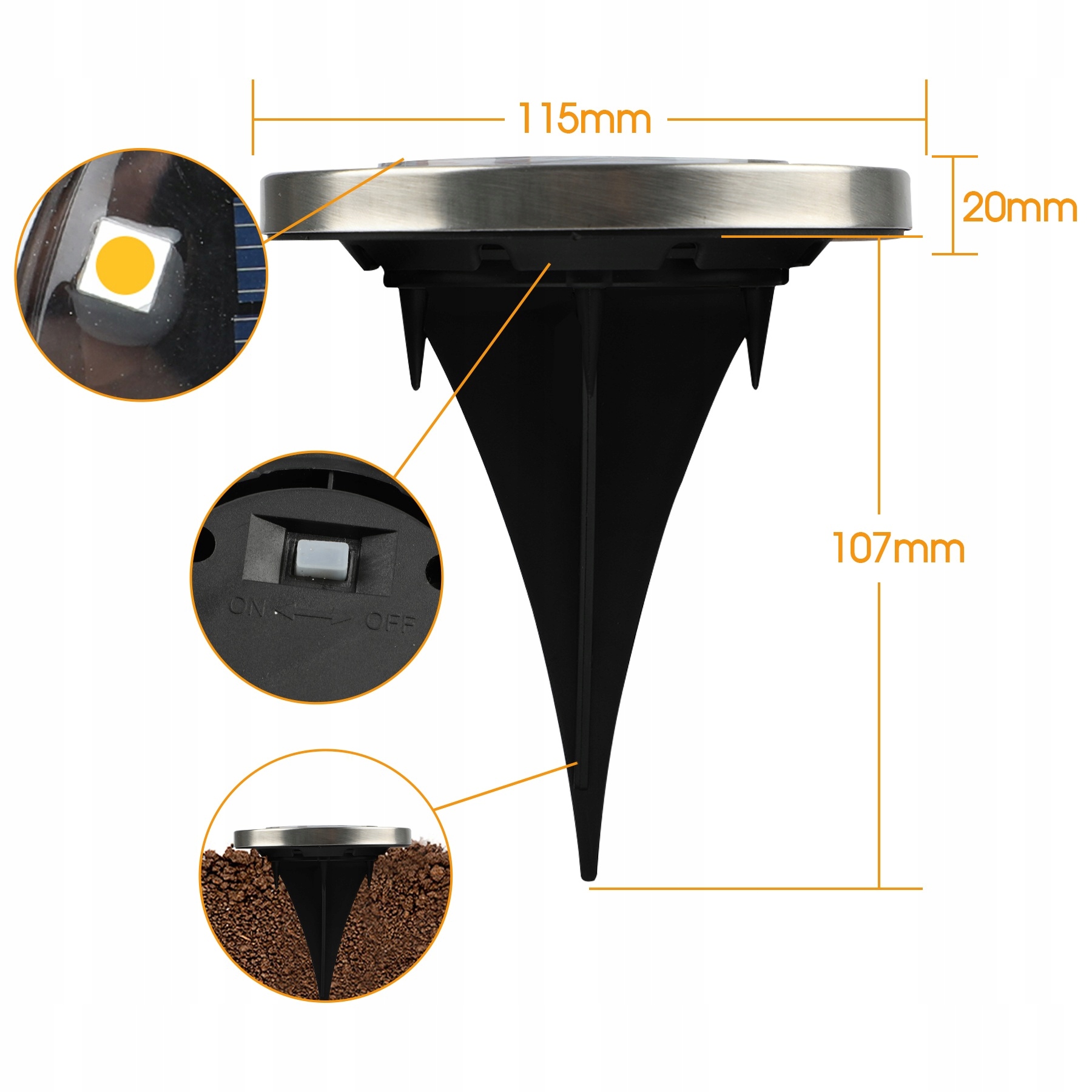 LAMPKI SOLARNE OGRODOWE DO OGRODU LED WBIJANE 8SZT Długość wbijanego grota 0.7 cm