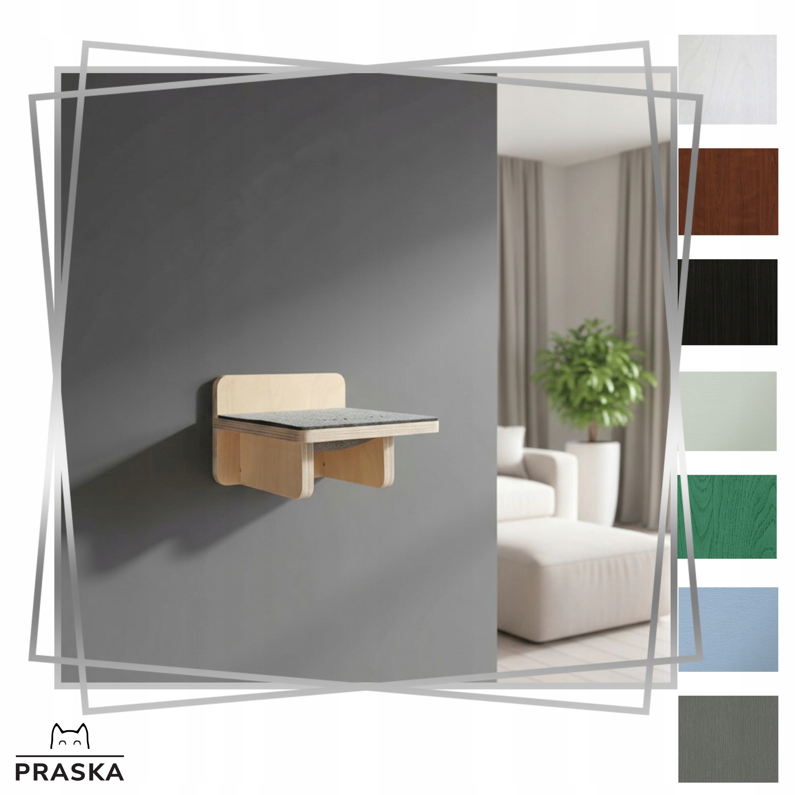 Pražská Škrabadlo Stupeň 23×20 cm polička na zeď pro kočky s filcem Barvy