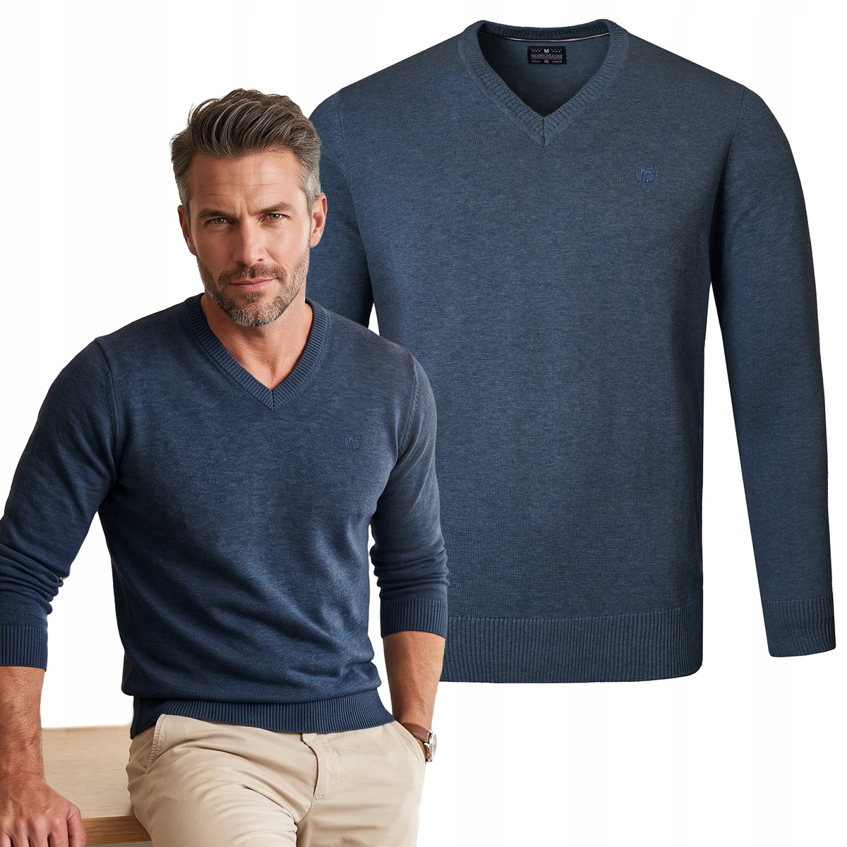 Elegantní pánský svetr s bavlněným sýrem Basic Granátový L Pako Jeans