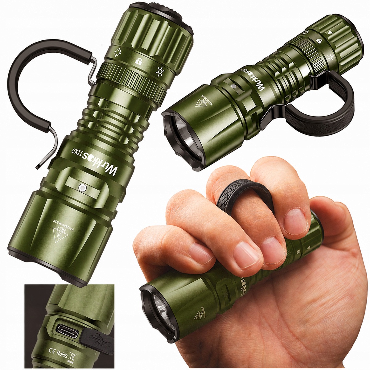 Wurkkos TD07 Latarka Taktyczna Led 1300 lm Usb-c IP68 Kompaktowa zielona