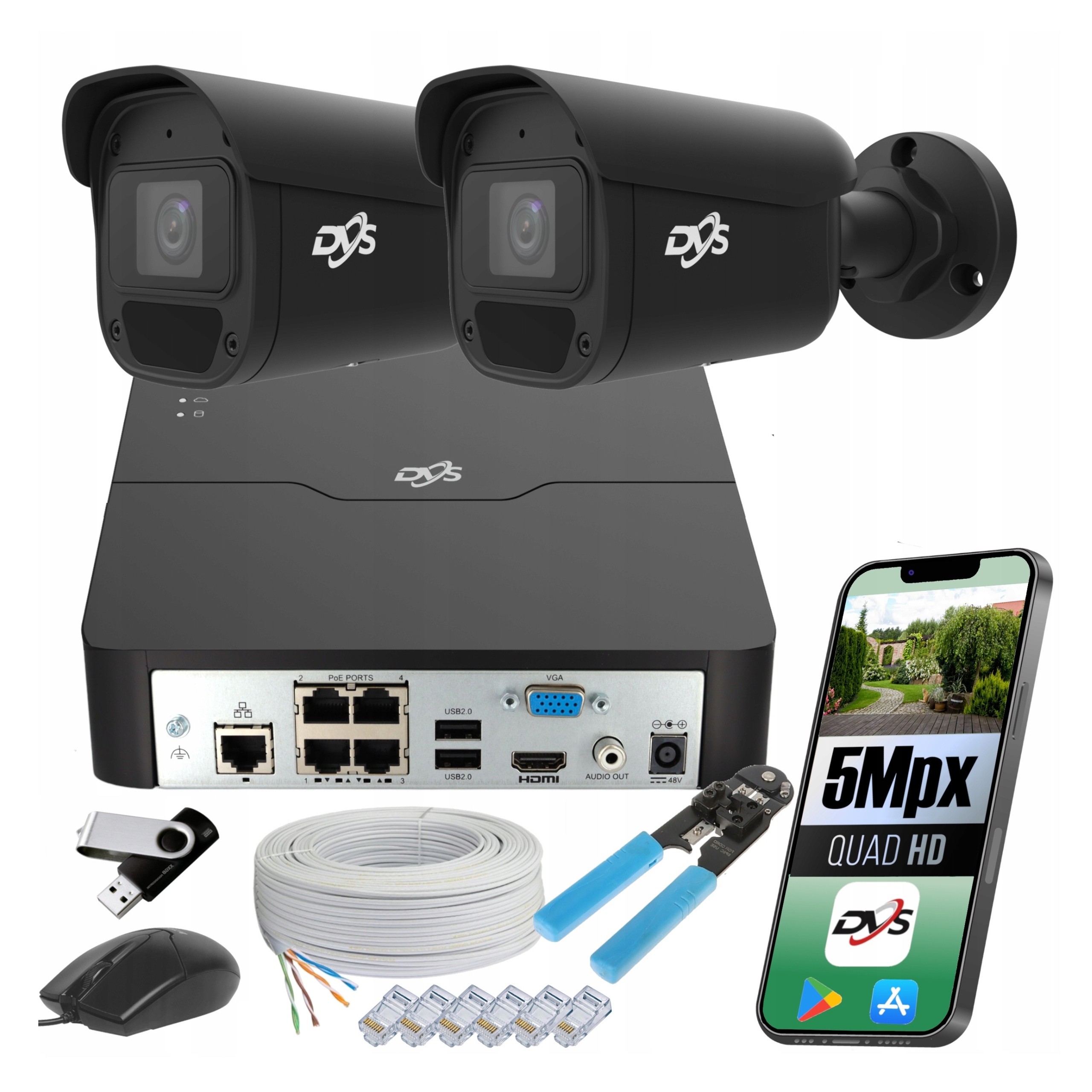 Sada 2 Kamer 5Mpx Pro Monitorování Ip Poe s Detekcí Pohybu Dvs Dom Firma