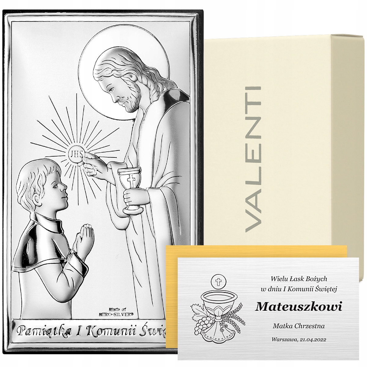 

Obrazek Srebrny na Komunię dla chłopca z grawerem