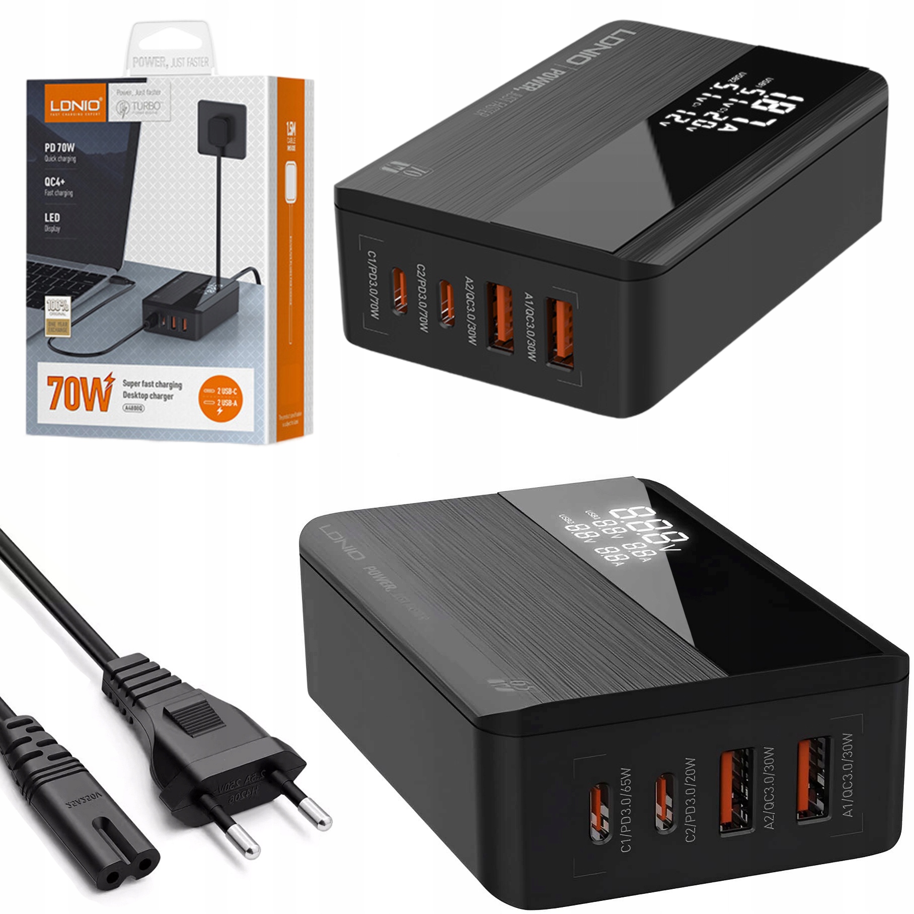 Szybka Ładowarka Sieciowa Ldnio 5000 mA 5V 70W A4808Q Usb Usb-c Qc Pd