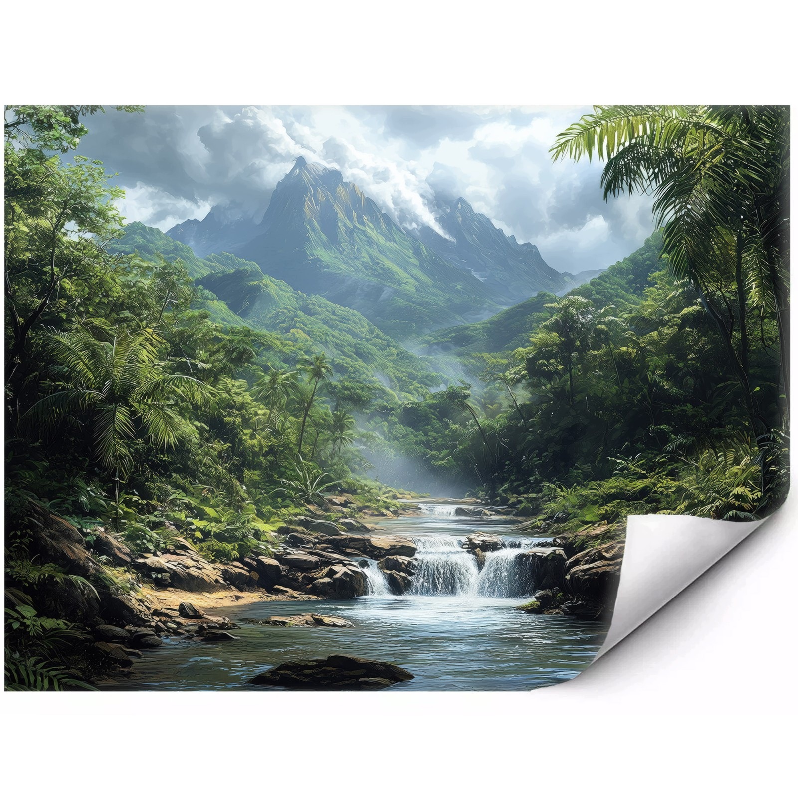 Samolepicí fototapeta Tropický vodopád s krásnými horami 250 x 175 cm