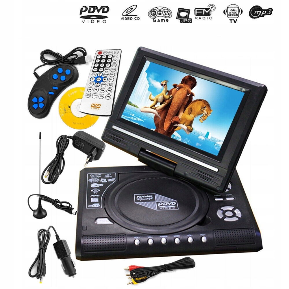 7,8" PRZENOŚNY ODTWARZACZ DVD Z EKRANEM OBROTOWYM HD, Z GŁOŚNIKIEM STEREO Formaty obrazu DVD-Video VCD SVCD
