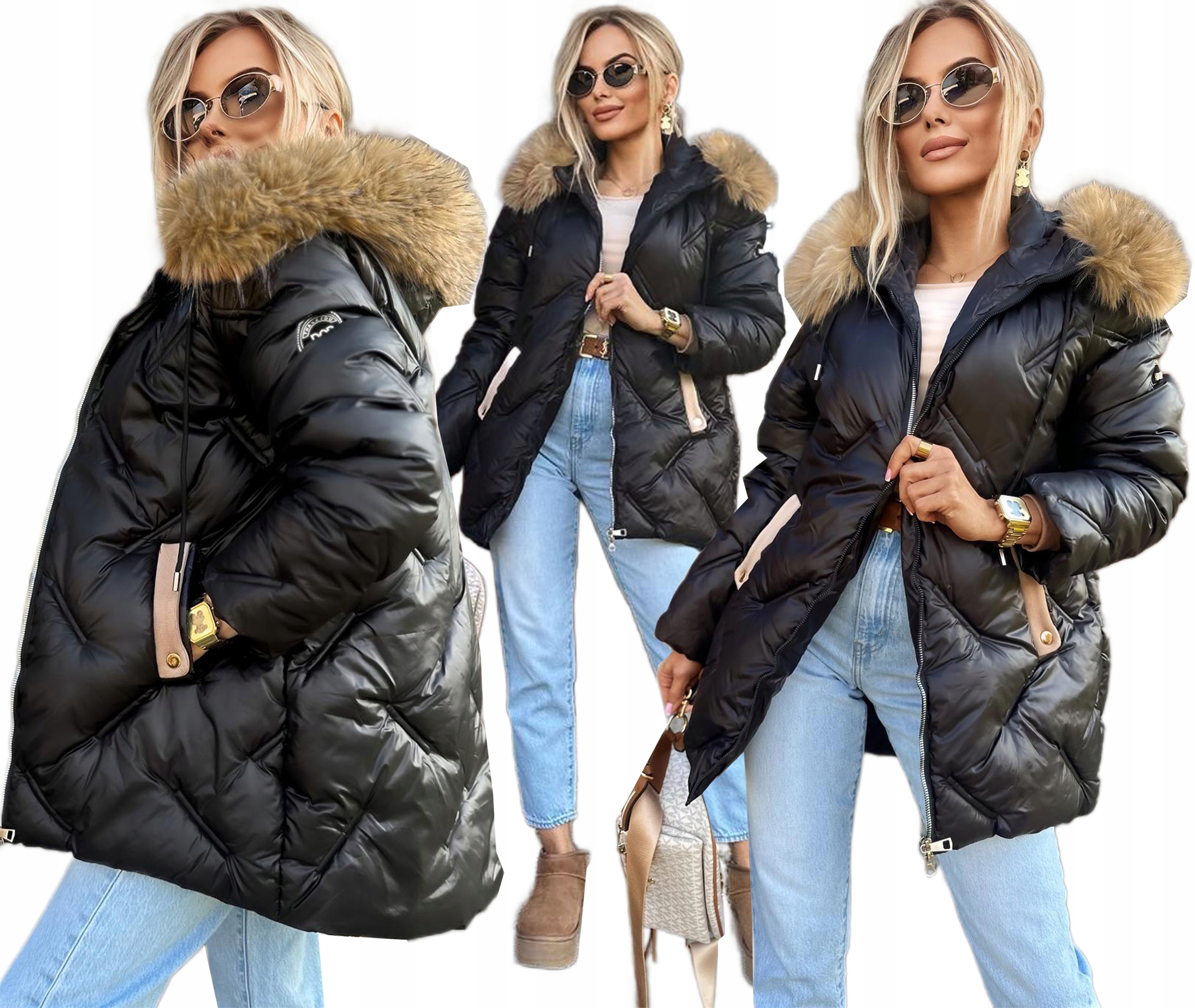 Teplá zimní dámská prošívaná bunda kapuce velké velikosti 46 Waleria