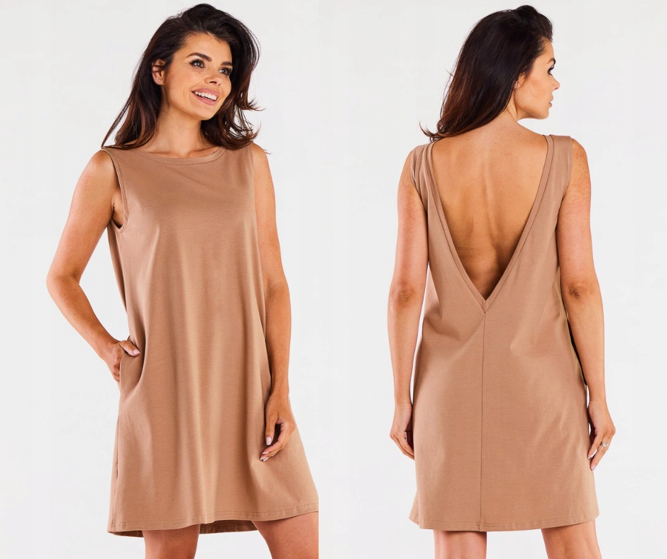 Volná šaty s oversize ramínky, odhalená záda, velikost L/XL
