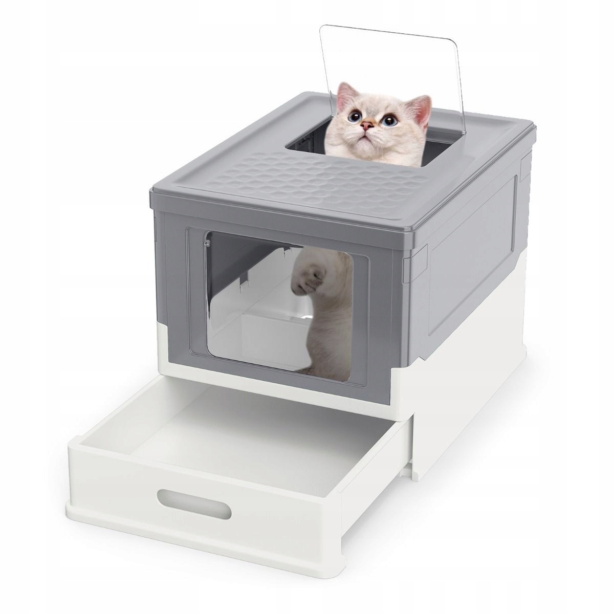 Skládací kočičí toaleta s víkem a výsuvným podnosem Toaleta pro kočky