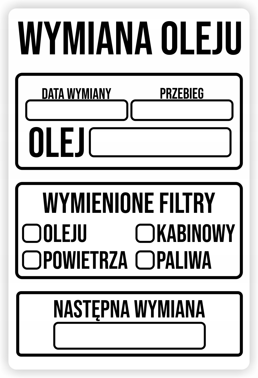 

50x Naklejki serwisowe Wymiana Oleju białe 9x6cm