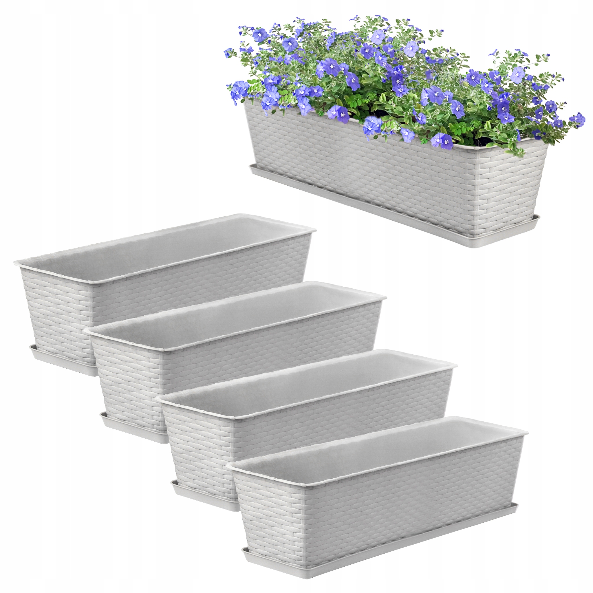 4x Skrzynka Balkonowa Doniczka Donica Z Podstawkami 60cm Szary