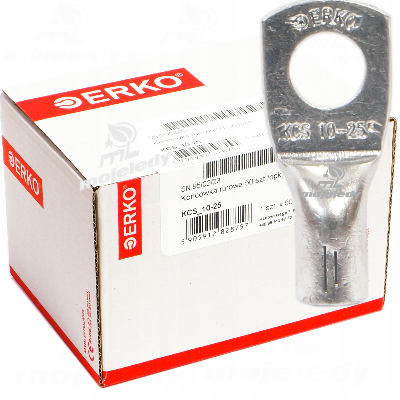 50 x Očková káblová koncovka Cu 25 mm M10 Erko Kcs