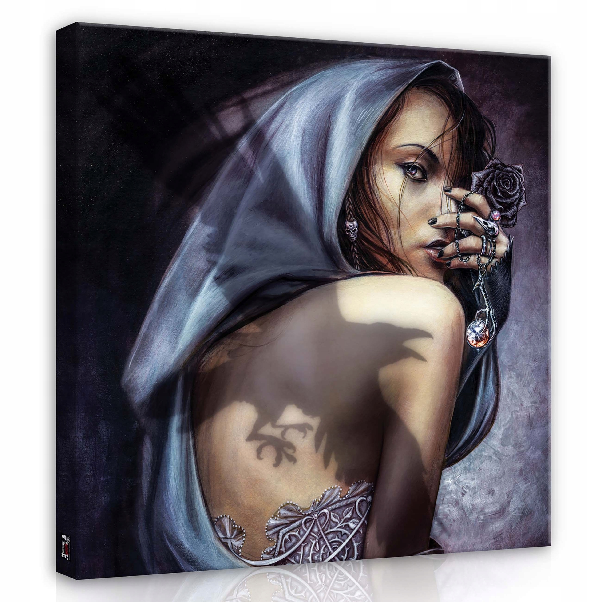 Obraz 80x80 Žena tajemná černá růže stín slza tetování mystika