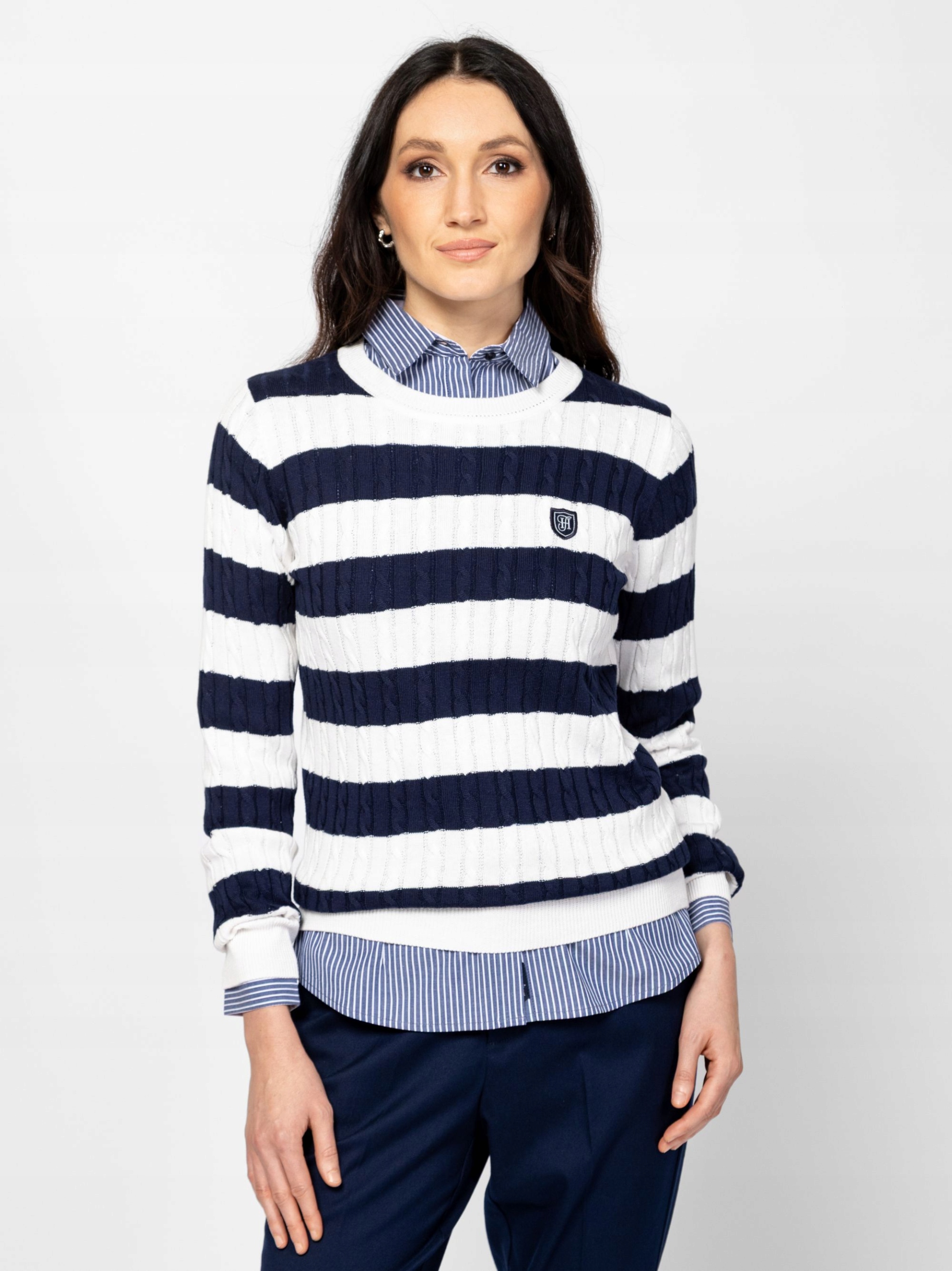 Heavy Tools Dámský Svetr HAFELW25 Striped Modro-bílé Pruhy XL