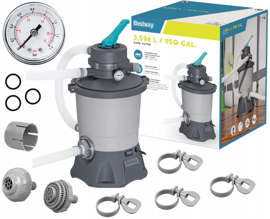 Wydajna Pompa Piaskowa Filtr Do Basenu Bestway 58515 3596 L/h Złączki Węże