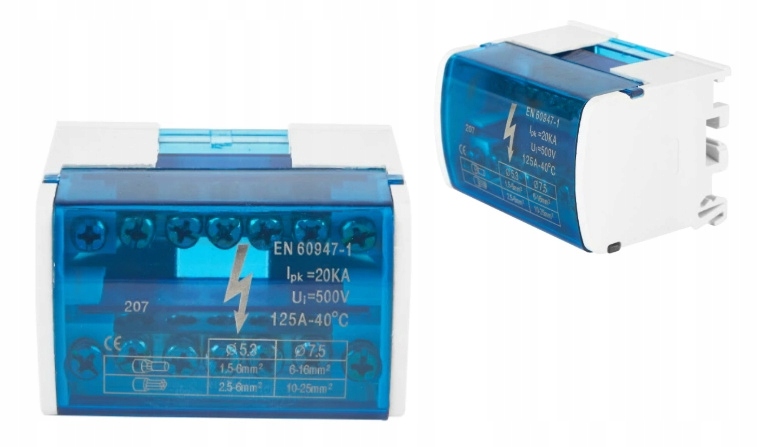 

Modułowy Blok Rozdzielczy Mostek Szyna 125A 500V