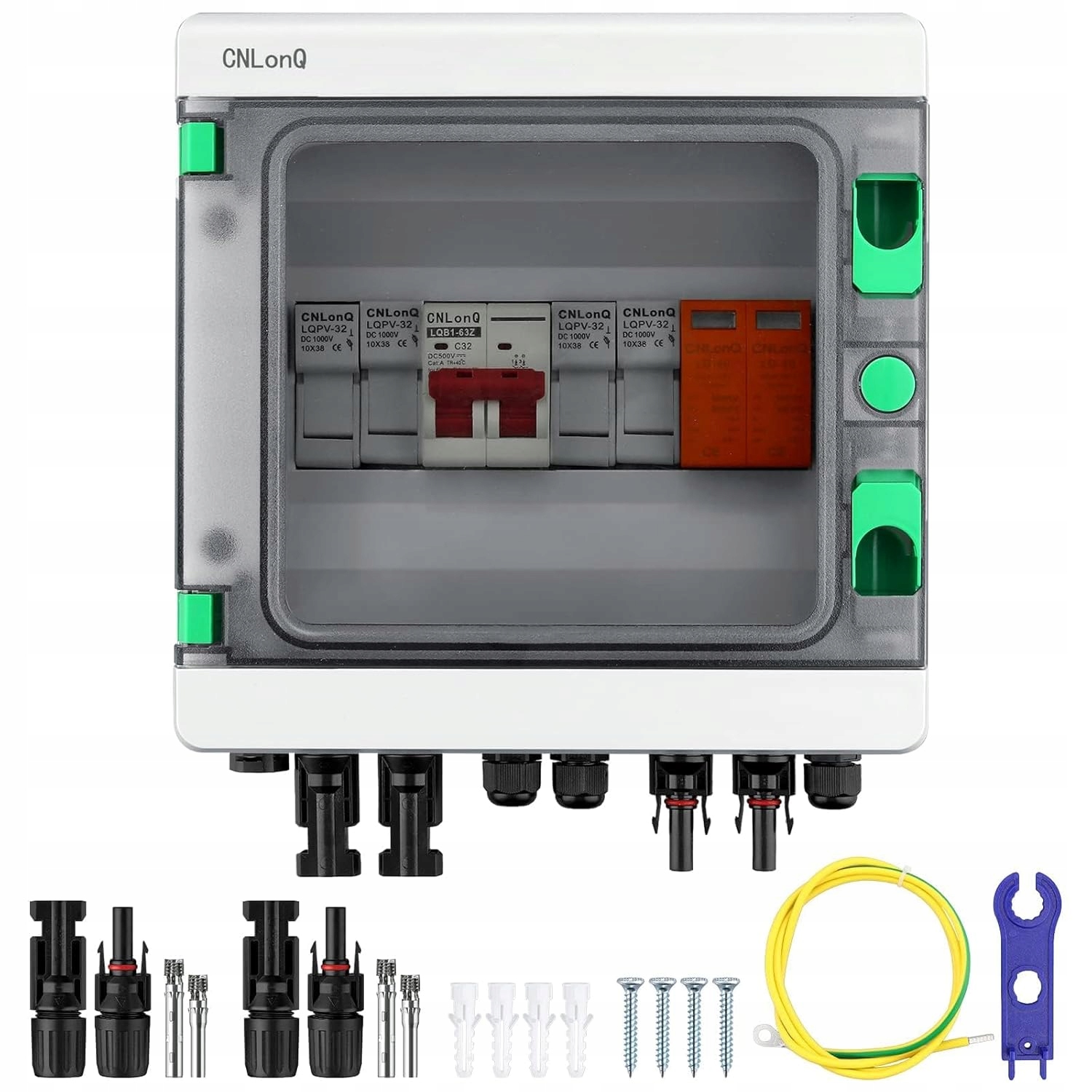 Eypins připojovací skříňka Pv 500V 32A 2v1 IP65 s vypínačem a ochranou
