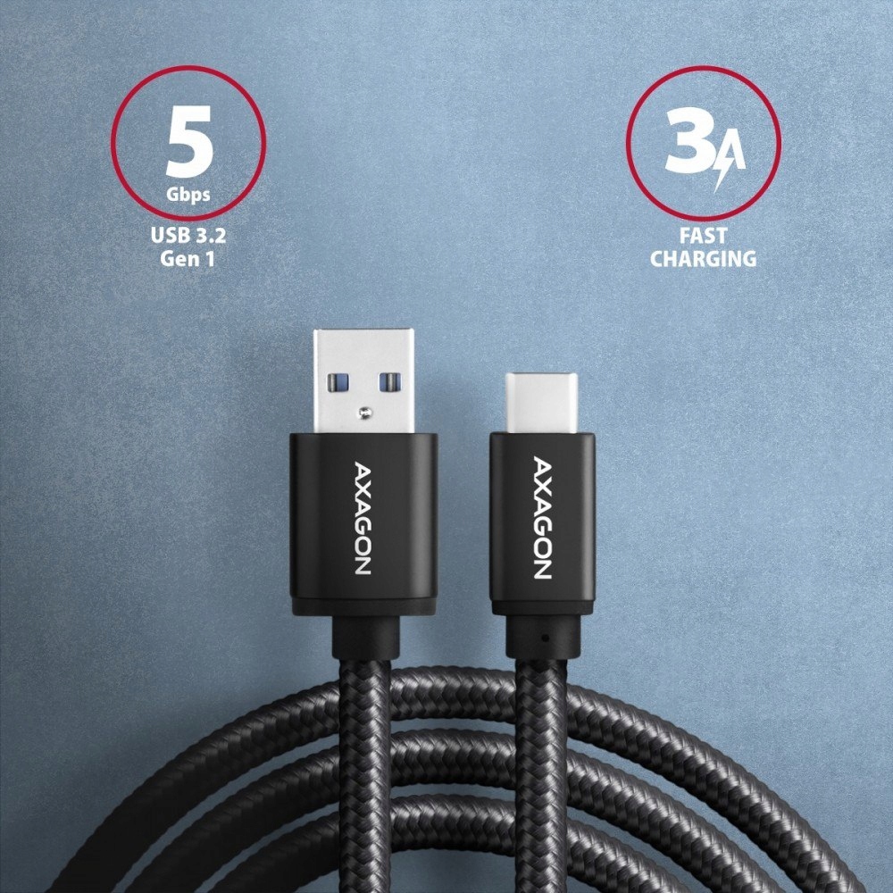 AXAGON BUCM3-AM20AB Kabel USB-C - USB-A 3.2 Gen 1, 2m, 3A, ALU, oplot, czar Stan opakowania oryginalne